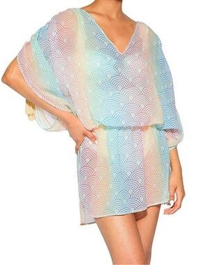 Kurt Geiger London Southbank Rainbow Chiffon V-Neck Swim Cover Up XL Tunic